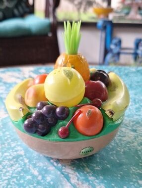 1958 Starke Design Plastic Fruit Bowl Salt & Pepper & Sugar Set - Bright Multi